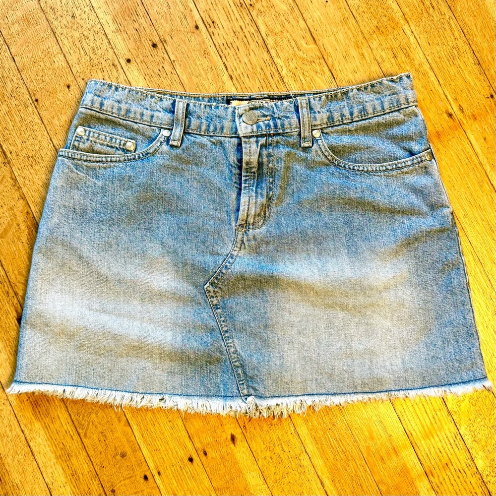 PARIS BLUE Vintage 90s Jean Mini Skirt, Size 3, Raw edge detail, 100% Cotton